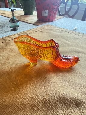 Amber to Red Pressed Glass Shoe Decorative Accent